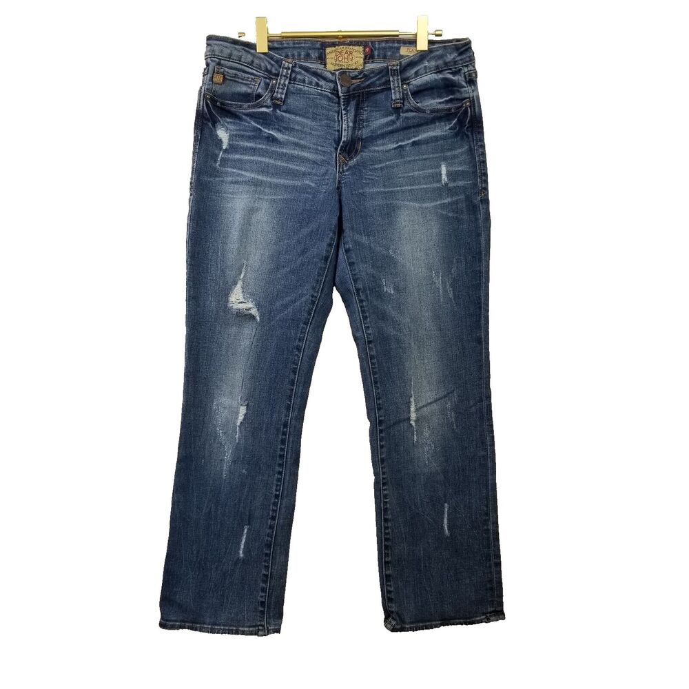 Dear John Women's Playback Comfort Straight Leg Distressd Jeans Size 9 32in